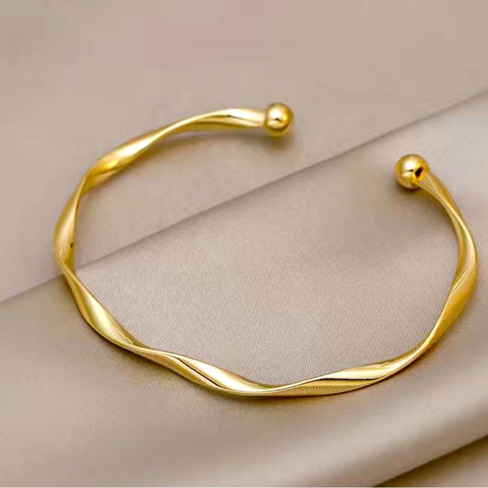 NEW Fashion Sizable Golden-Tone Twisted Alloy Open Bangle Bracelet Balled Ends